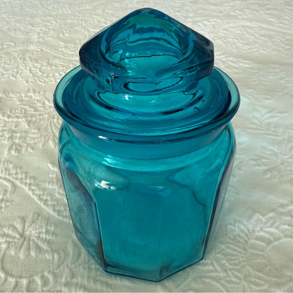 Vintage L.E. Smith Aqua Blue Glass Canister with Lid